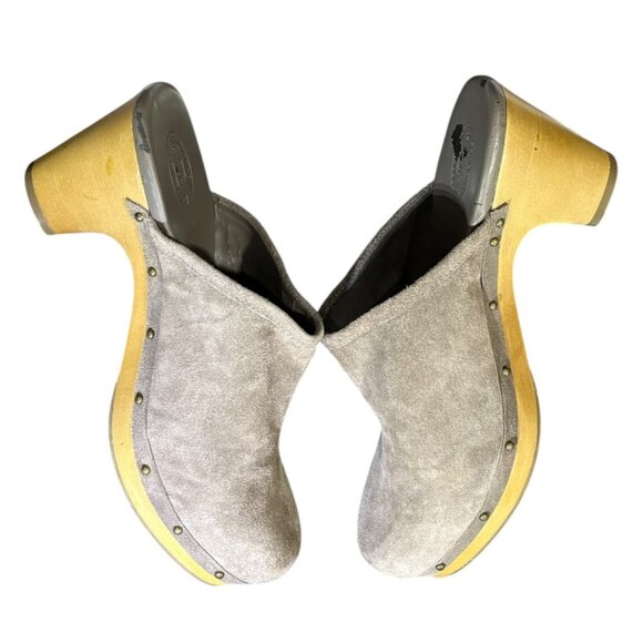 Leather Suede Clogs Slip on Mules Taupe Beige Size 10 - Picture 7 of 11